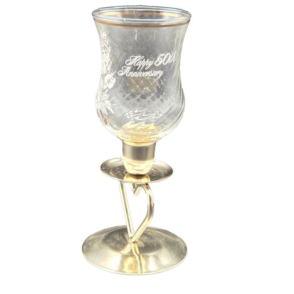 HAPPY 50TH ANNIVERSARY CLEAR GLASS VOTIVE CANDLE HOLDER‎ TEA LIGHT